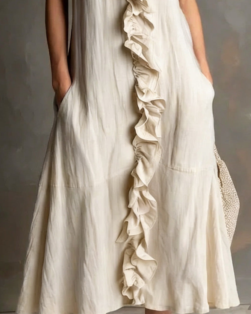 Jurk Ruffle V-Hals Zak Mouwloos