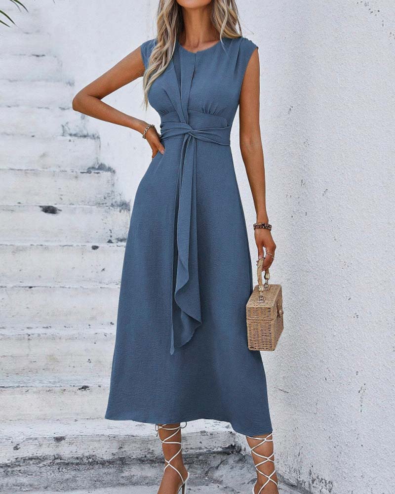 Jurk Effen Ingesnoerde Taille Strik