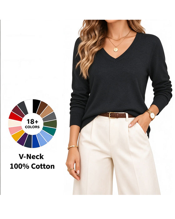 Pullover V-hals Effen Lange Mouw