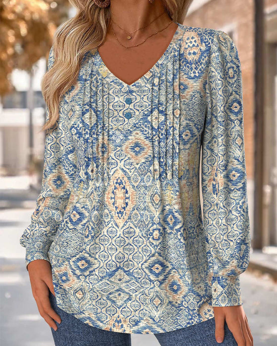 Blouse V-Hals Gerimpeld Casual