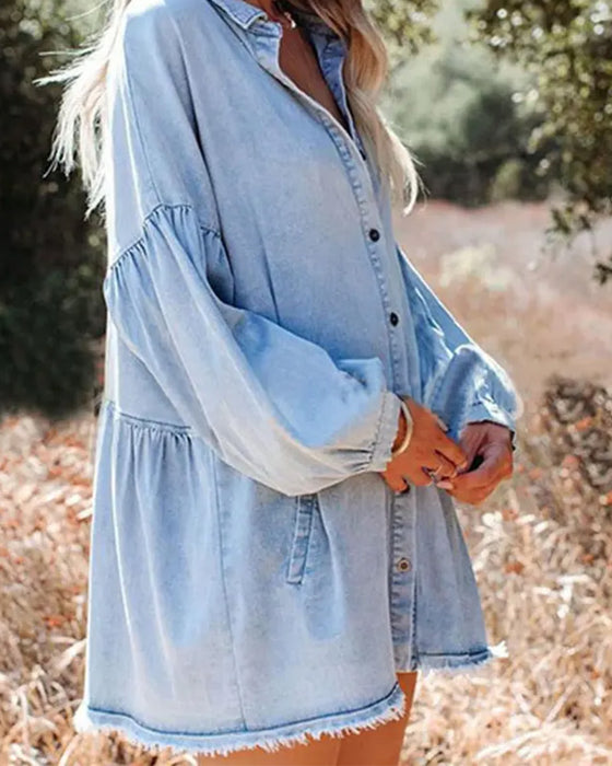 Blouse Ballon Mouw Knoop Casual