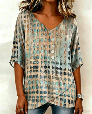 Blouse V-Hals Abstract Stip Afdruk Ontspannen