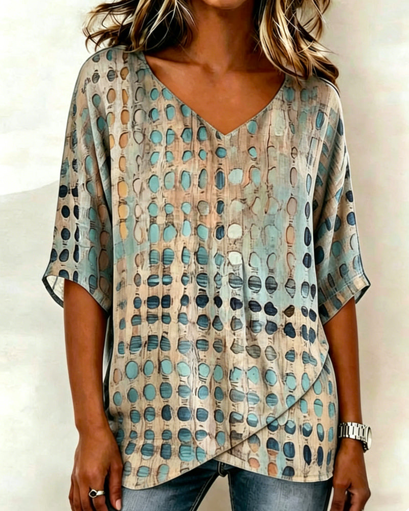 Blouse V-Hals Abstract Stip Afdruk Ontspannen