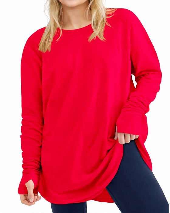 T-Shirt Ronde Hals Lange Mouw Effen Loszittend