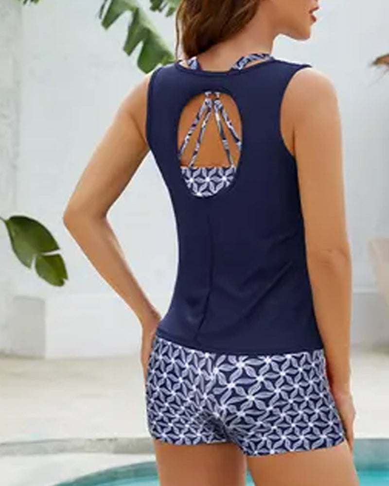 Tankinis Ronde Hals Mouwloos Geometrisch Print Jongen Shorts