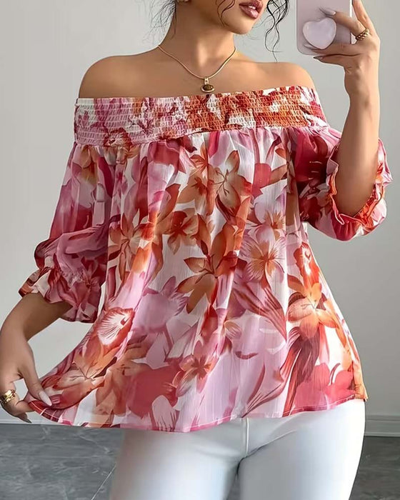 Blouse Off-Shoulder Print Ballon Mouw