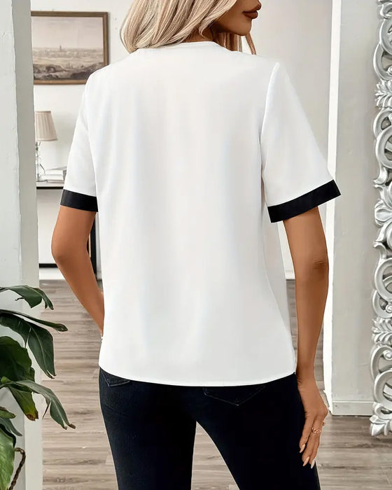 Blouse Contrastkraag Knoopsluiting