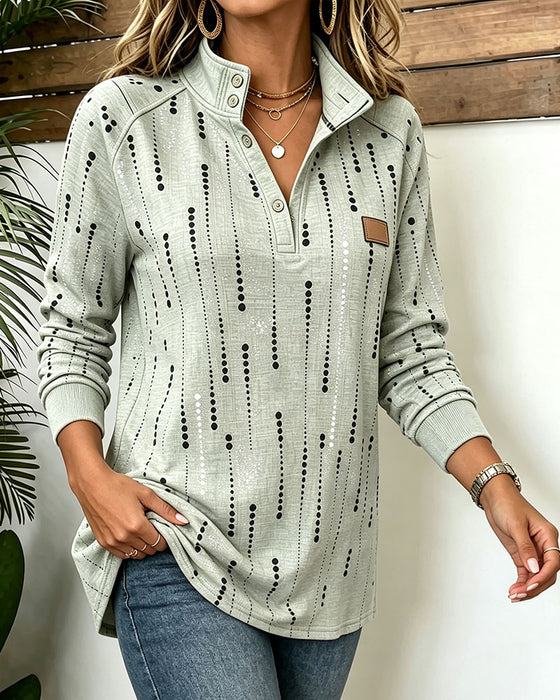 Sweatshirt Staande Kraag Gestippeld Lange Mouw