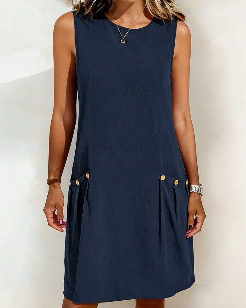 Jurk Katoen En Linnen Mouwloos Knoop