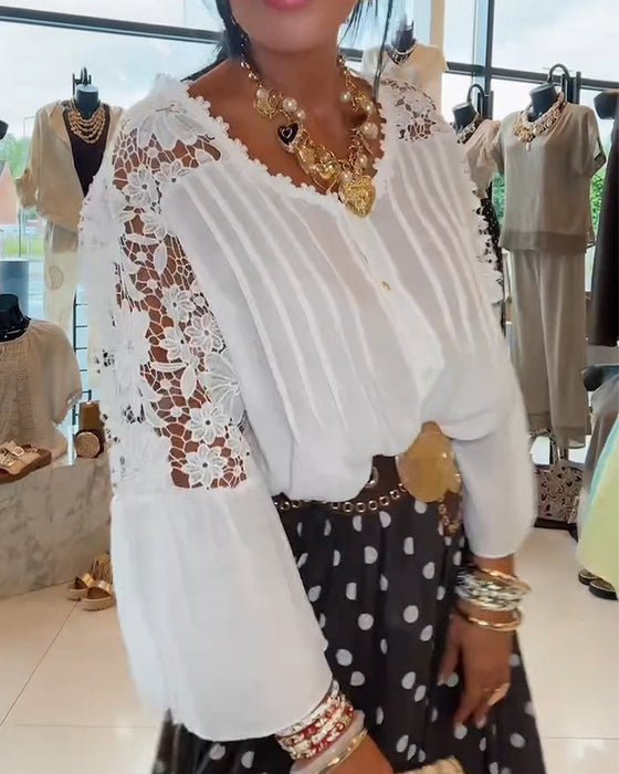 Blouse Uitsnijding Kant Flare Mouw