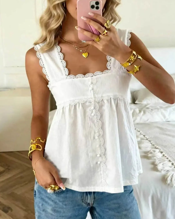 Tank Top Effen Kleur Vierkante Hals Kant