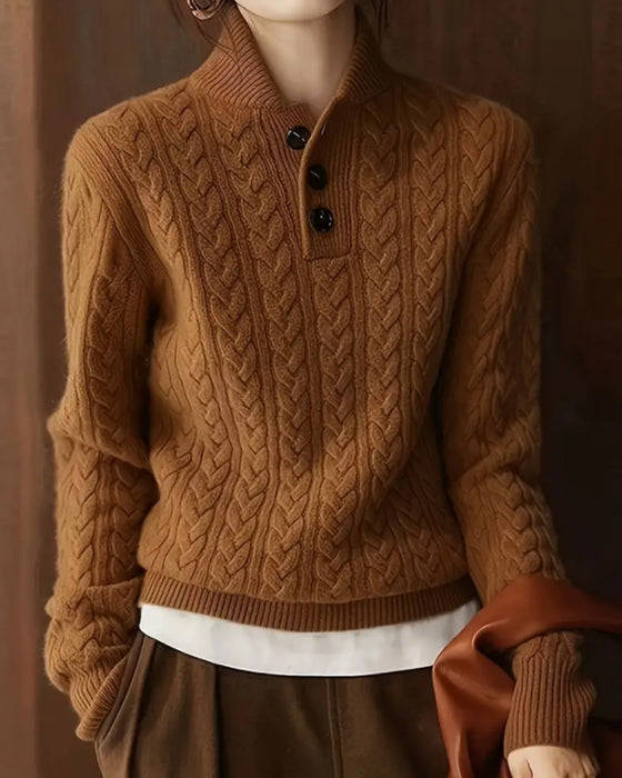 Trui Met Opstaande Kraag Kabelgebreid