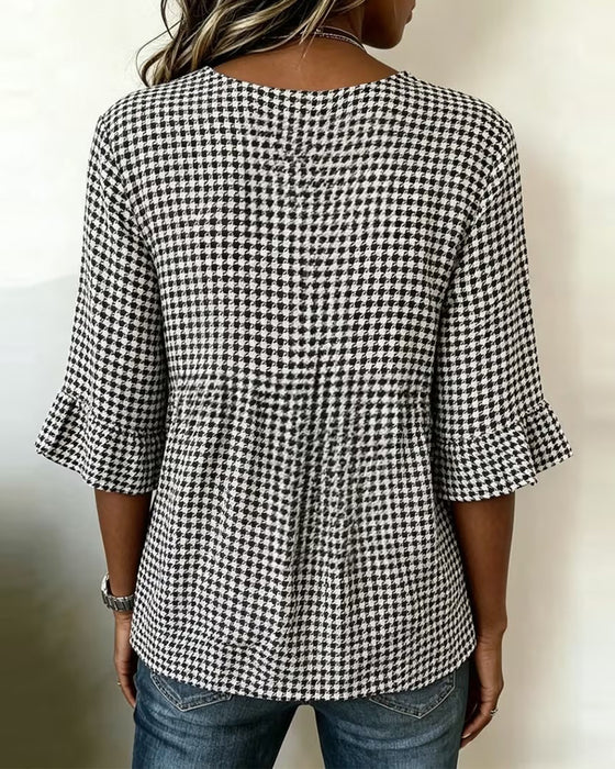 Blouse Ruitjesmotief Drieknoops Casual