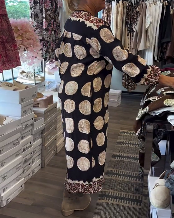 Jurk Lange Mouwen V-Hals Gedrukt