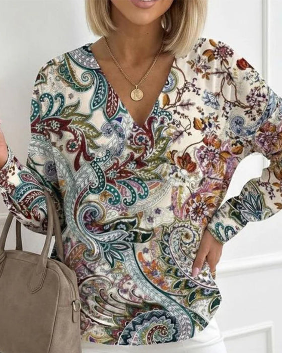 T-Shirt V-Hals Driekwart Mouw Bloemen
