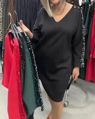 Jurk V-hals Met Pailletten Sweatshirt