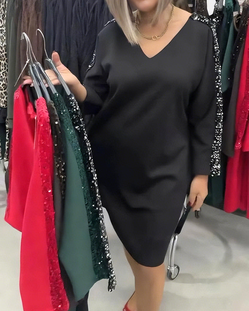 Jurk V-hals Met Pailletten Sweatshirt