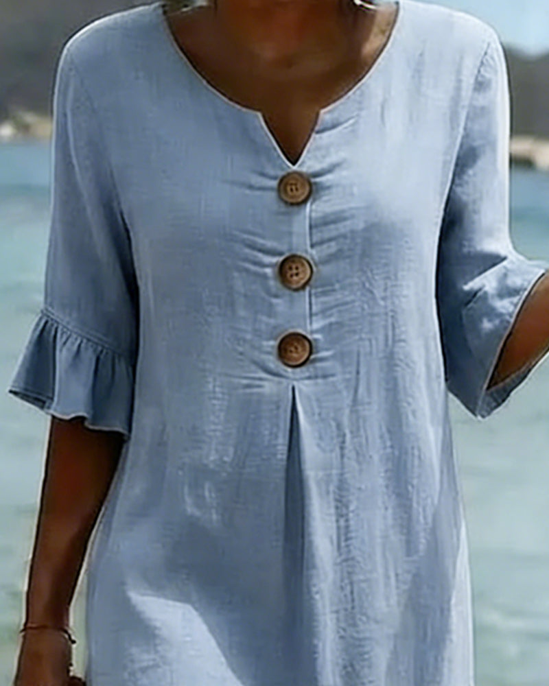 Jurk Knoop Frons Mouw 100% Katoen