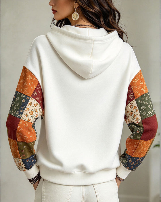 Hoodie Patchwork Print Met Capuchon
