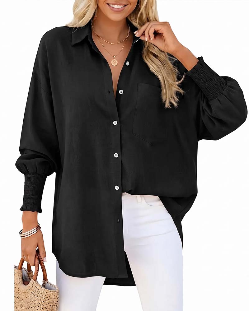 Blouse Loszak Effen Elastische-Mouwboord