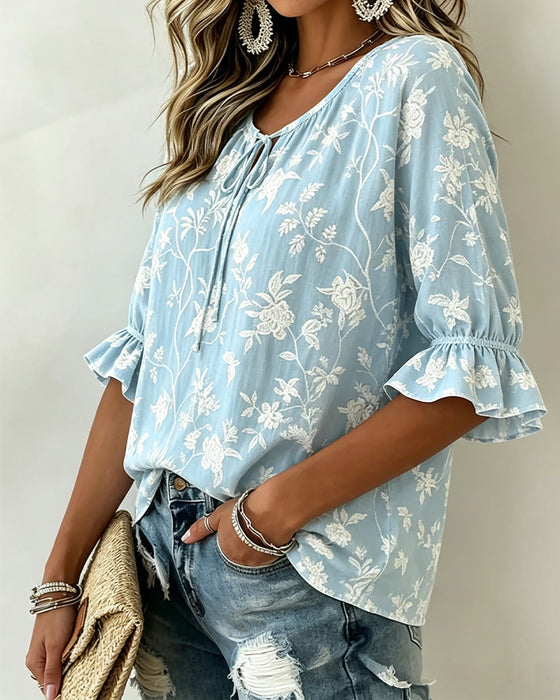 Blouse Strik Ruffle Print