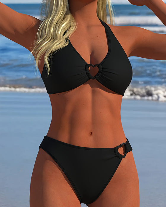 Bikini Halter Hart Gesp Effen Kleur