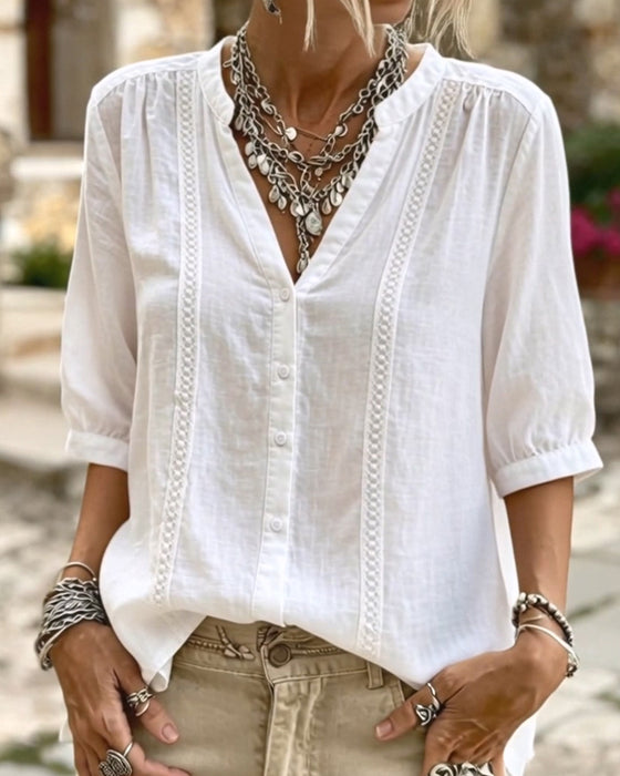 Effen Kleur Blouse Korte Mouwen