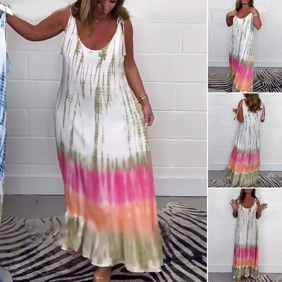 Jurk Contrasterende Kleur Print Halter