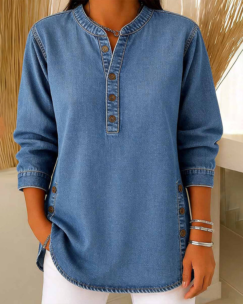 Button-Down Casual Denim Top