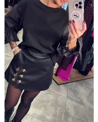 Effen gekleurd elegant pullover-sweatshirt met ronde hals