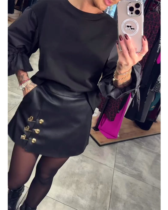 Effen gekleurd elegant pullover-sweatshirt met ronde hals