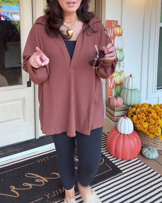 T-shirt casual effen kleur los lange mouwen