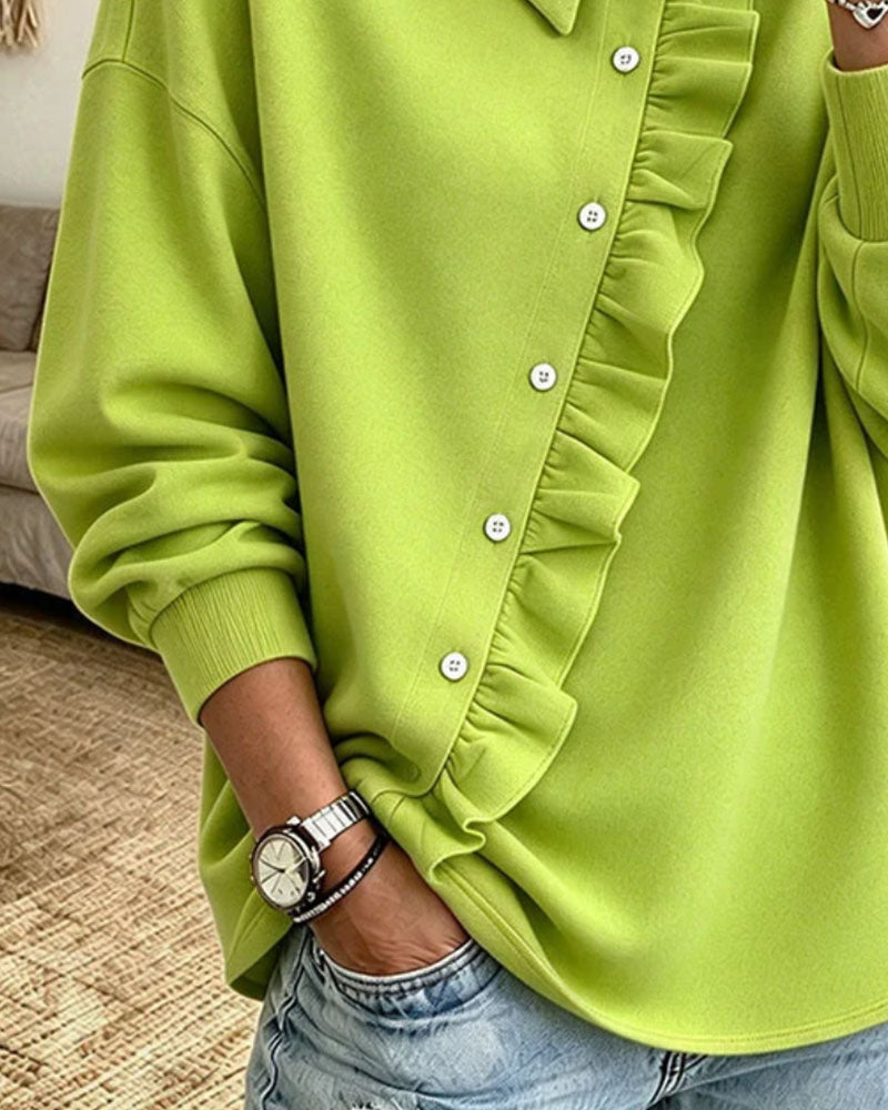 Sweatshirt Revers Ruches Diagonaal Knoop