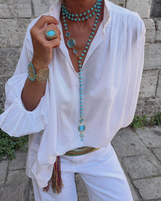 Blouses Geplooid Puff Mouw V-Hals Los