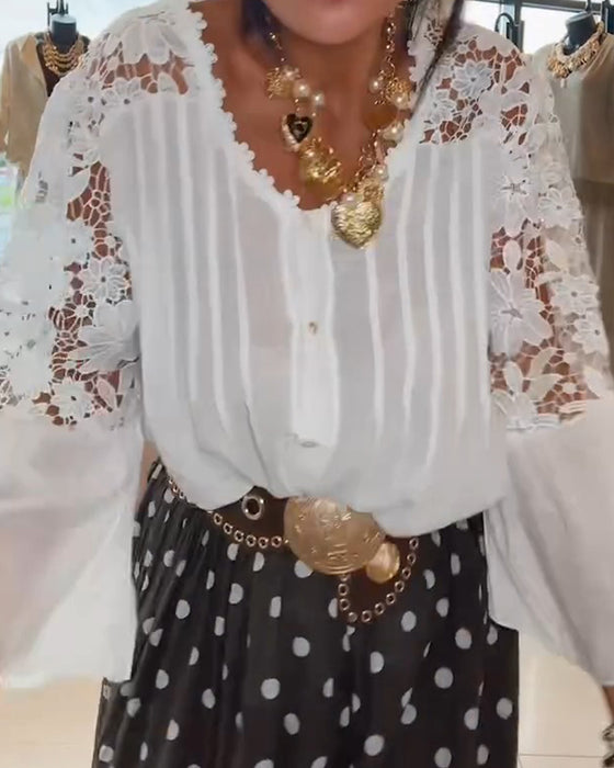 Blouse Uitsnijding Kant Flare Mouw