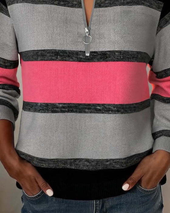 Sweatshirt Rits Gestreept Lange Mouw