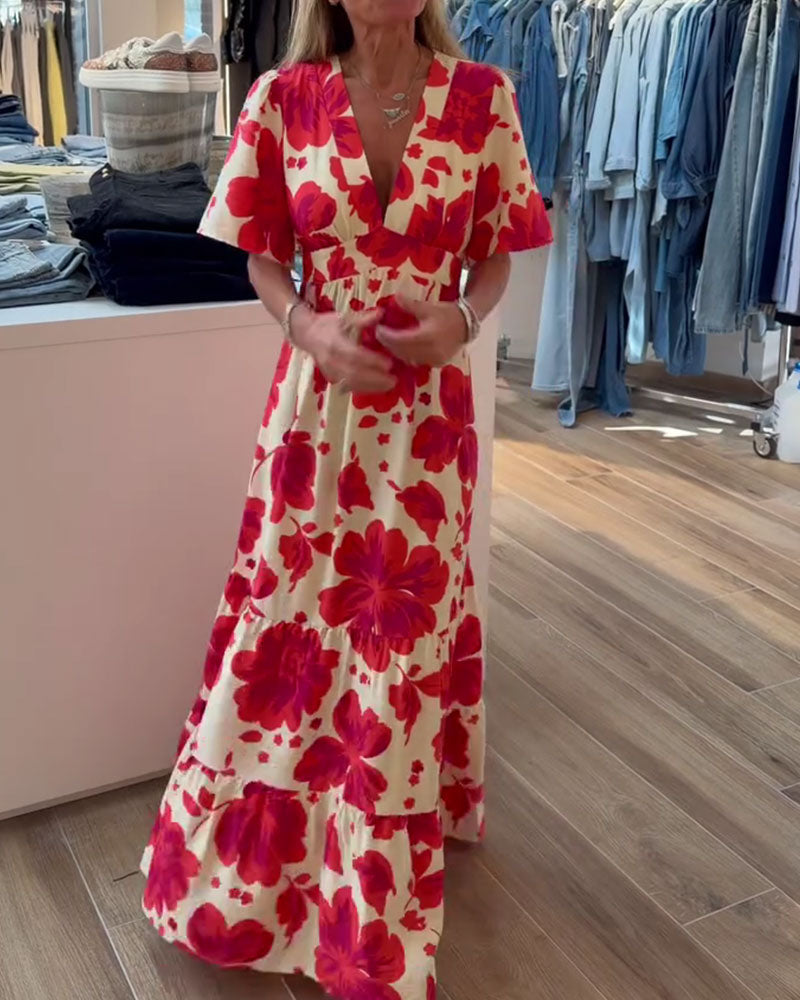 Jurk Diepe V Resort Taille Geprint