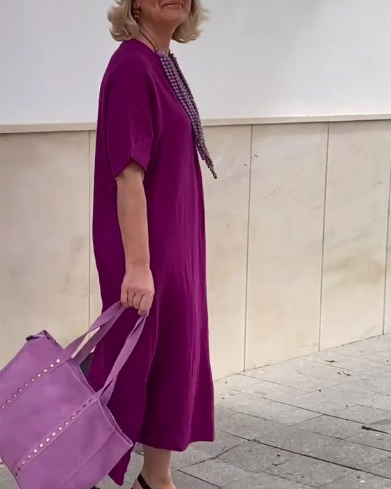 Jurk V-Hals Effen Kleur Eenvoudig Lang