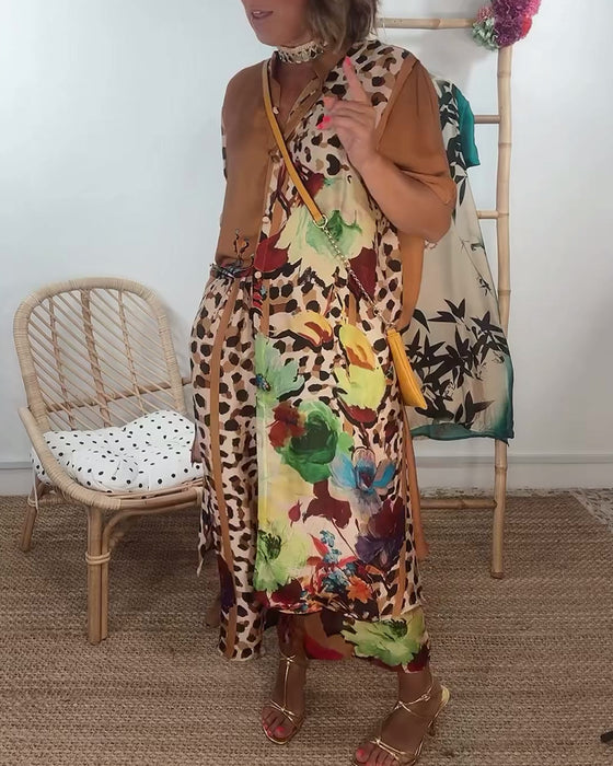 Tweedelige set met retromode en contrasterende print