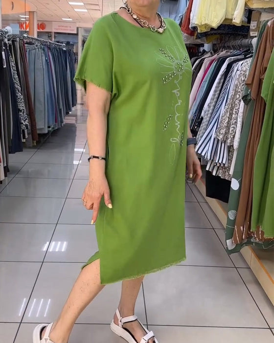 Jurk Ruw Rand Korte Mouw Los Casual