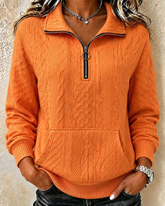 Sweatshirt Half Rits Effen Casual