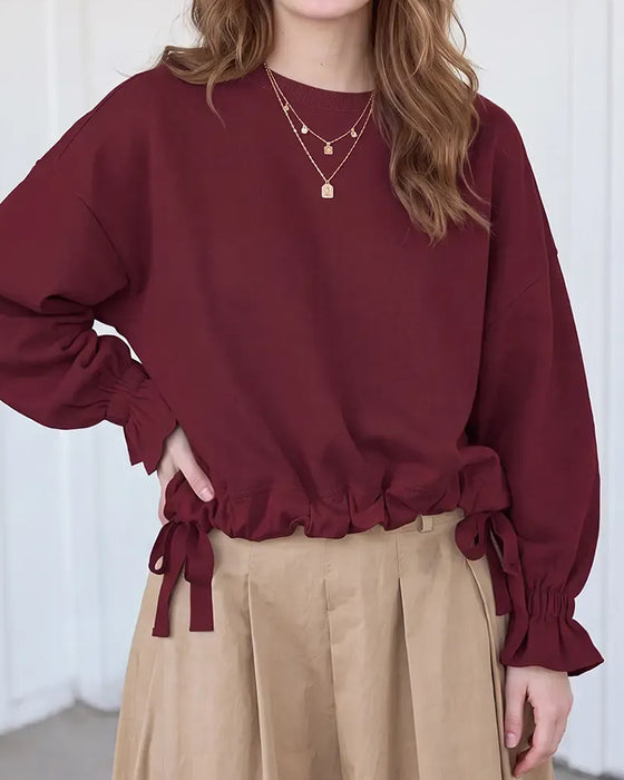 Sweatshirt Ronde-Hals Ruche Strikken Elastisch