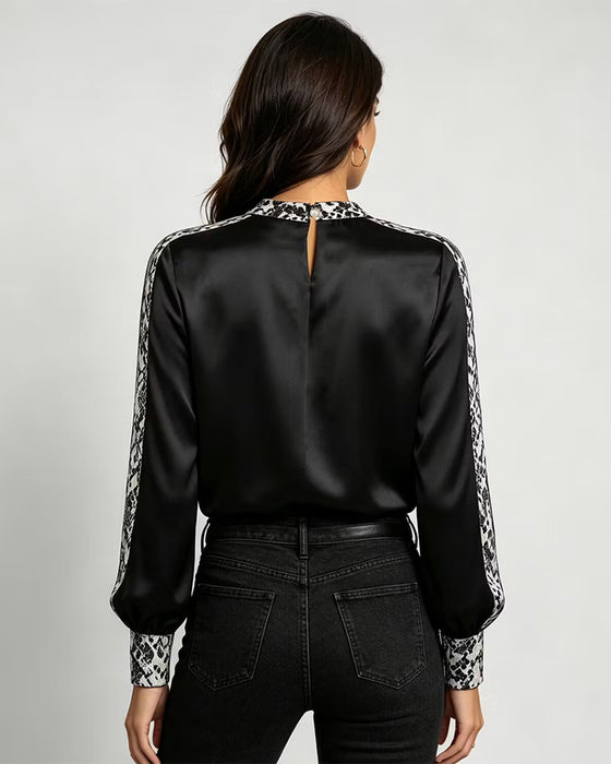 Blouse Ronde Hals Slangenpatroon Gerimpeld