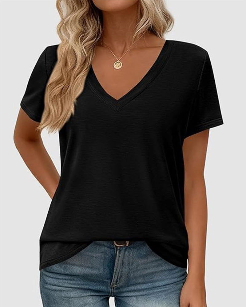 T-Shirt Pullover V-Hals Effen