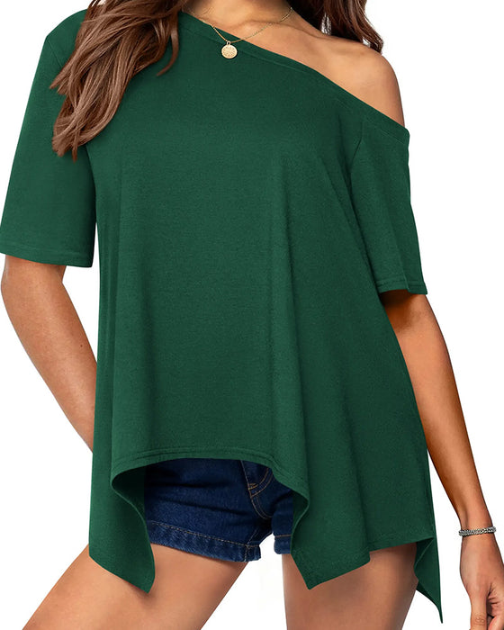 T-Shirt Asymmetrisch Off-Schouder Korte Mouw