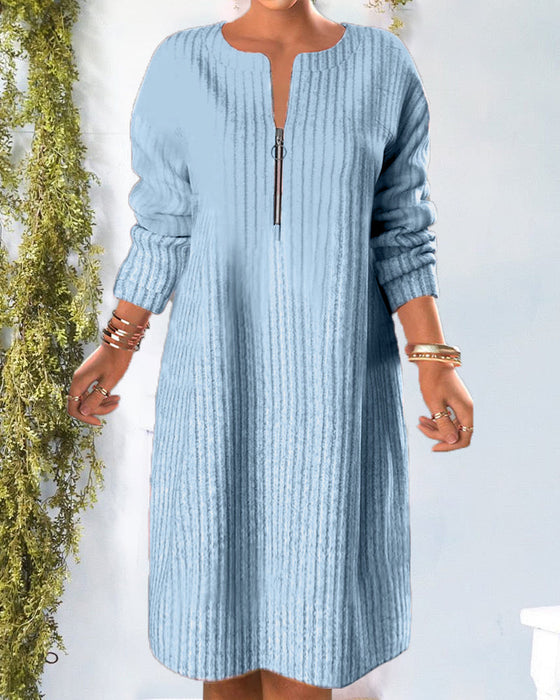 Effen kleur rits hals jurk