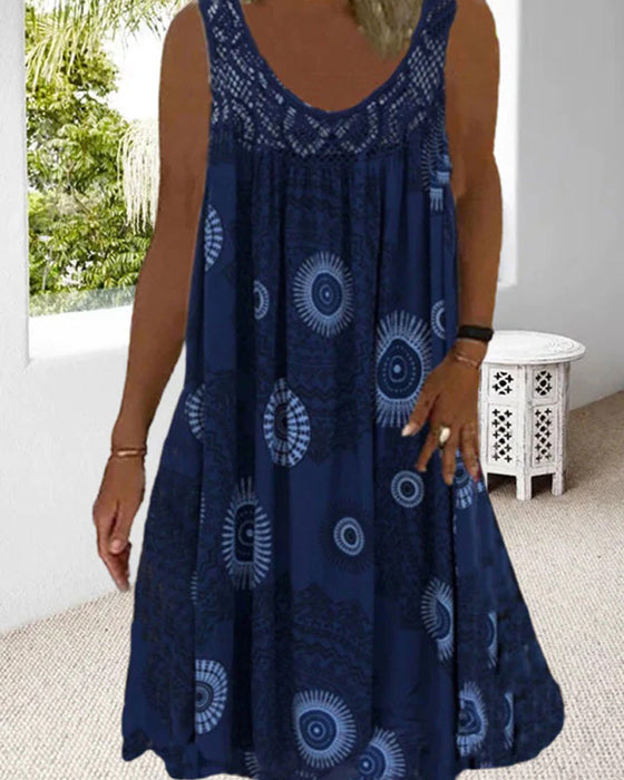 Zomerjurk voor dames met mouwloze print met o-hals