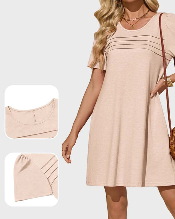 Jurk Ruffle Korte Mouw Ronde Hals