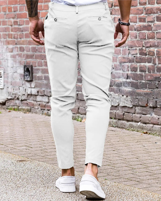 Broek Effen Kleur Knoop Voor Slim Fit Casual