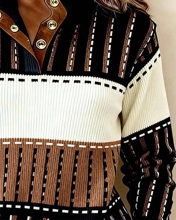Sweatshirt Knoop Kleurvlak Gestreept Gestructureerd